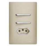 Conjunto Interruptor Duplo Simples + Tomada 10A 4x2 - Novara Especiais Champanhe